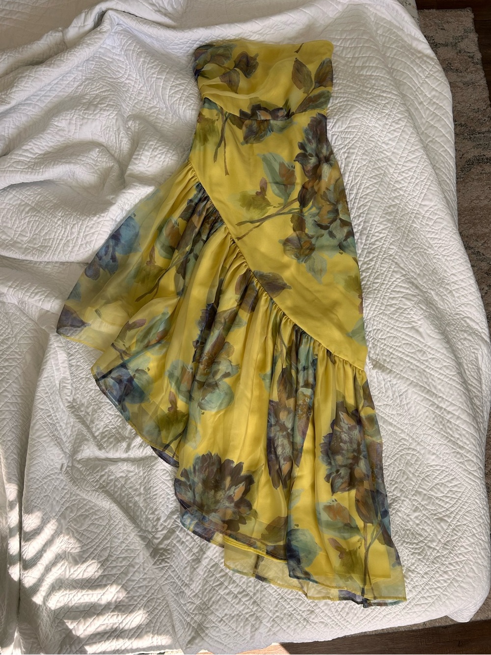 Abercrombie & Fitch Yellow Floral Strapless High-Low Dress